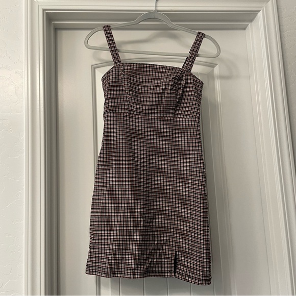 Hollister Red Black Retro Plaid Preppy Square Neck Slit Party Mini Dress XS - Picture 14 of 14